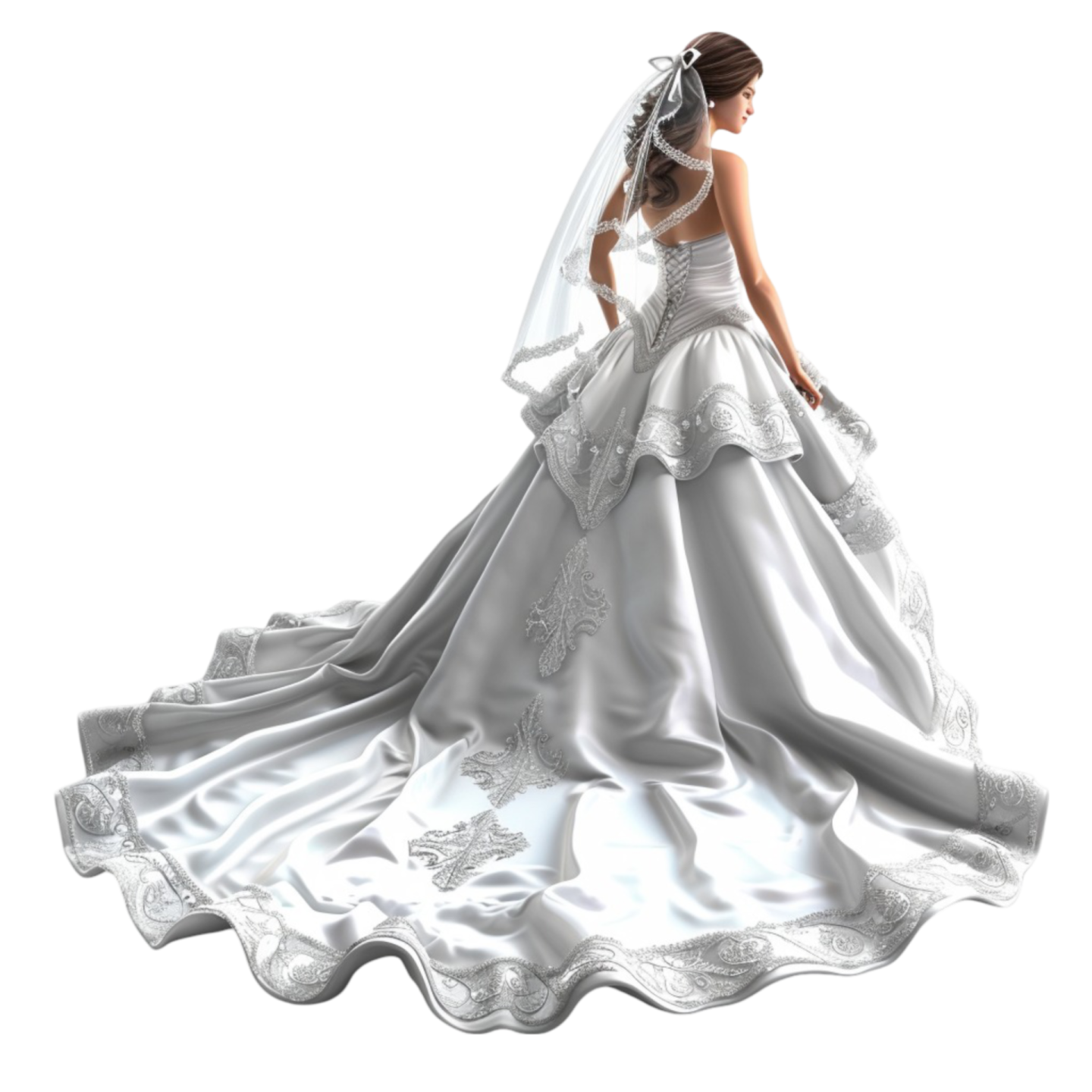 a woman in a wedding dress with a veil