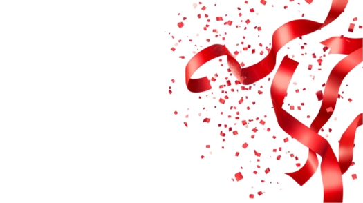 a white background with red ribbons and streamers