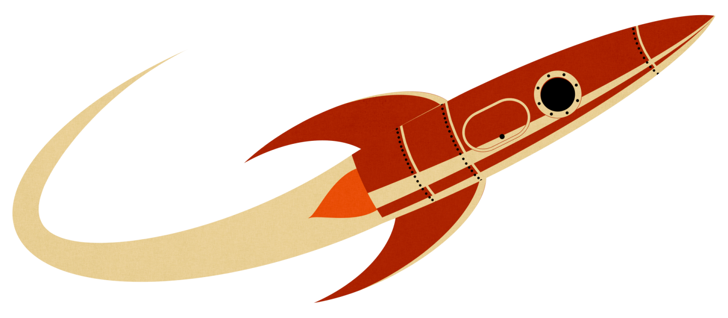 an illustration of a red rocket with a white background