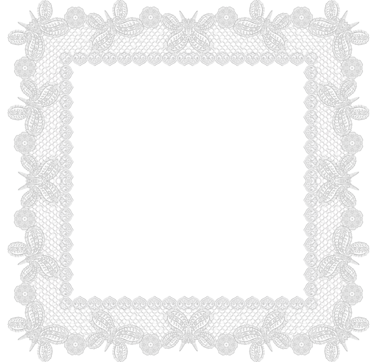 a white lace frame with flowers and leaves