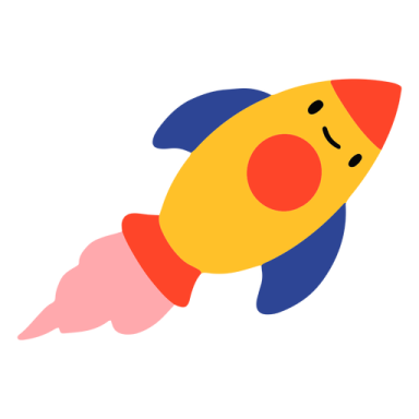 a yellow and blue rocket with a red nose