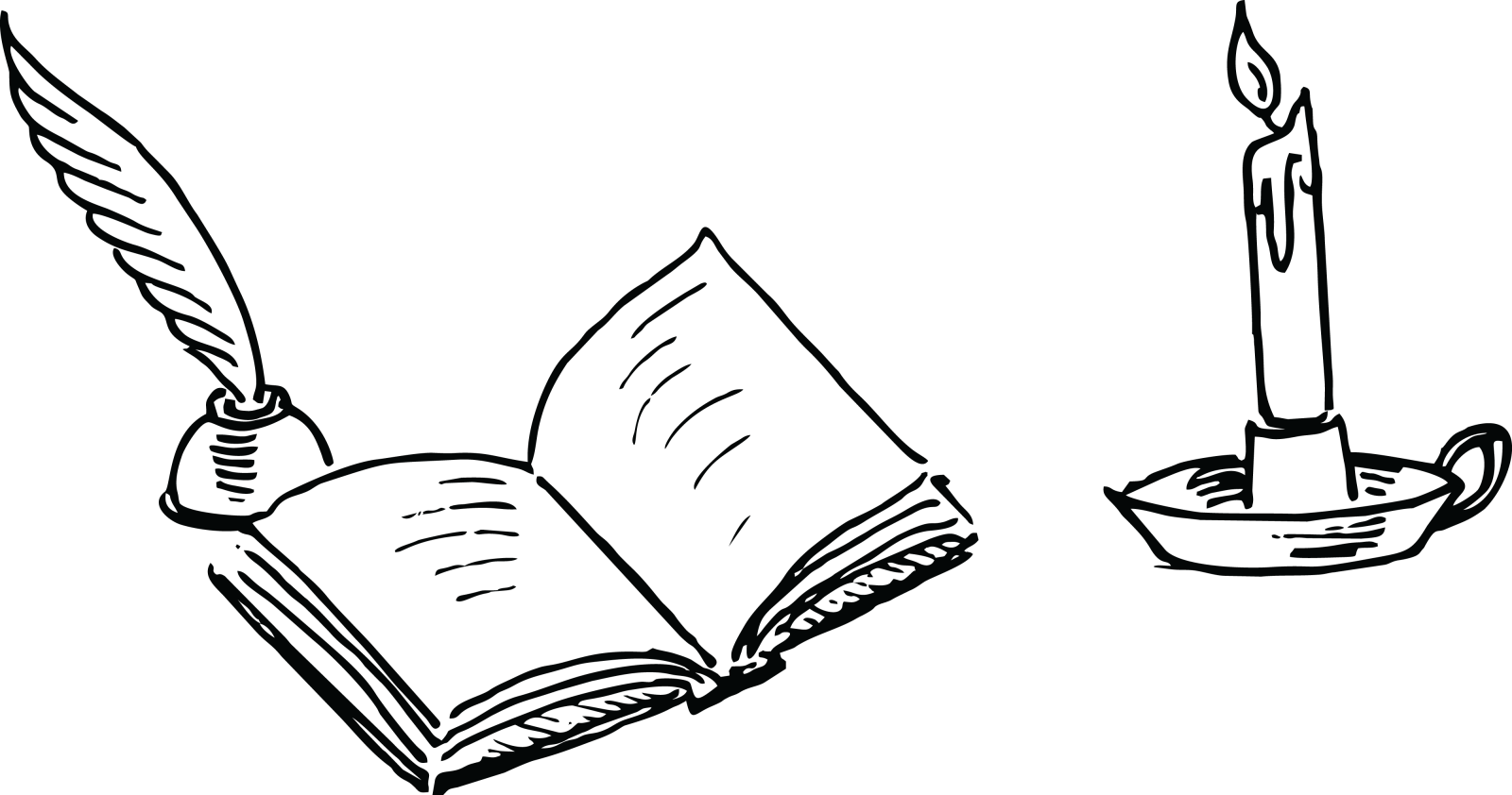 an open book and a candle on a table