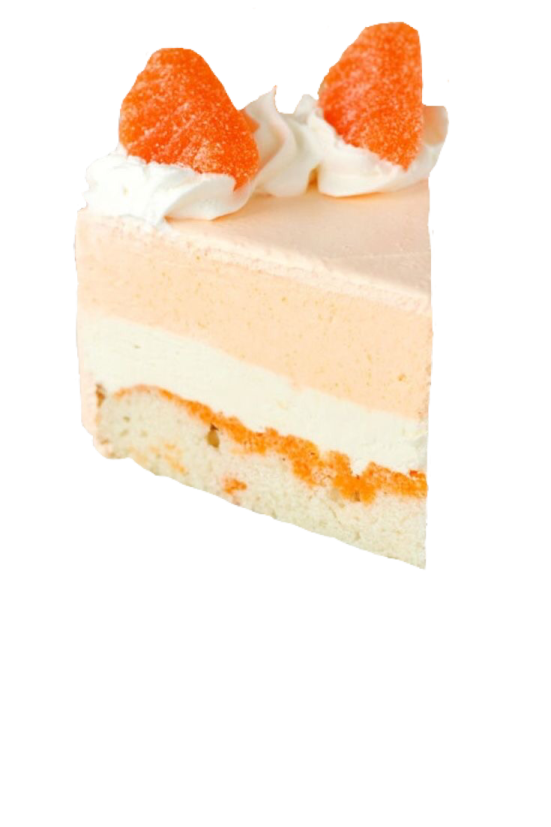 a piece of cake with orange and white frosting