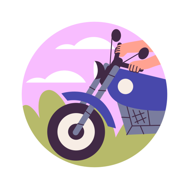 a person riding a motorcycle on a white background