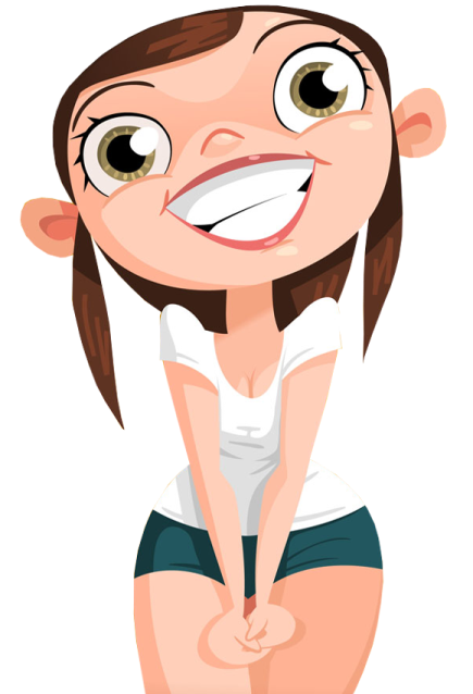 a cartoon girl with brown hair and white shirt