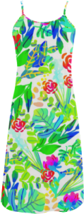 a white dress with colorful flowers on it