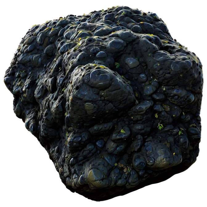 a large rock covered in black rocks