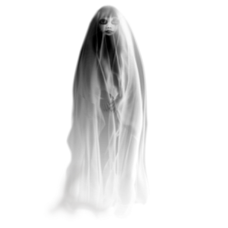 a ghostly figure in black and white on a white background