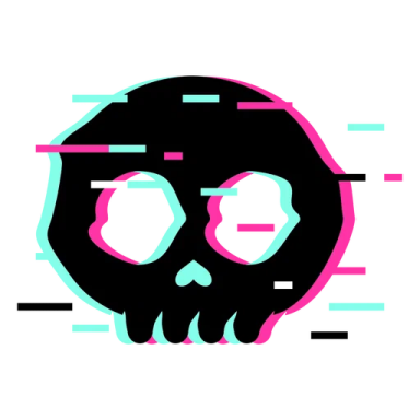 a skull with pink and blue stripes