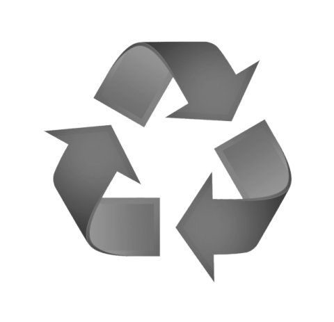 a grey recycling symbol on white background