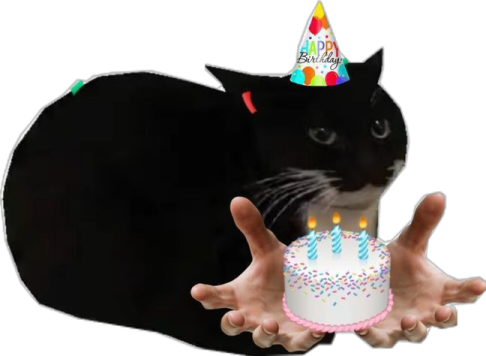 a cat that is holding a birthday cake
