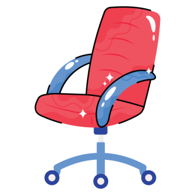a red and blue office chair