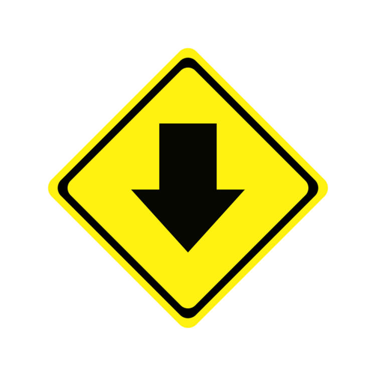 a yellow and black road sign with an arrow