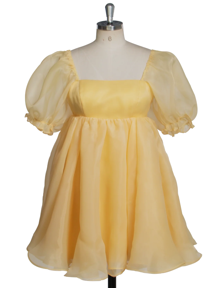 a yellow dress on a manne