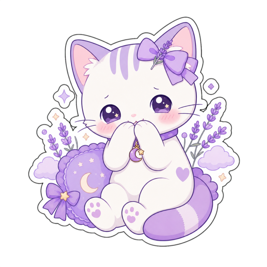 a white cat sitting on top of a purple flower