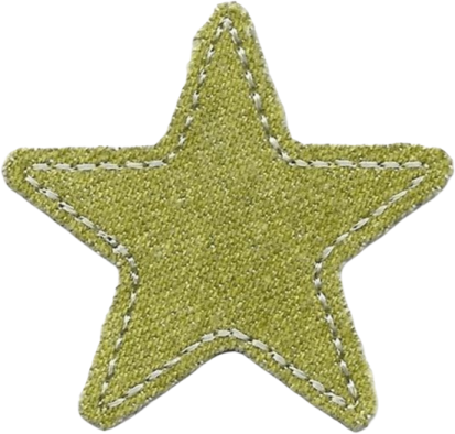 a green glitter star with white stitching