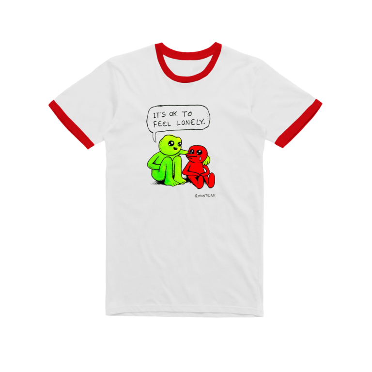 a white and red t - shirt with an image of a teddy bear saying it's too