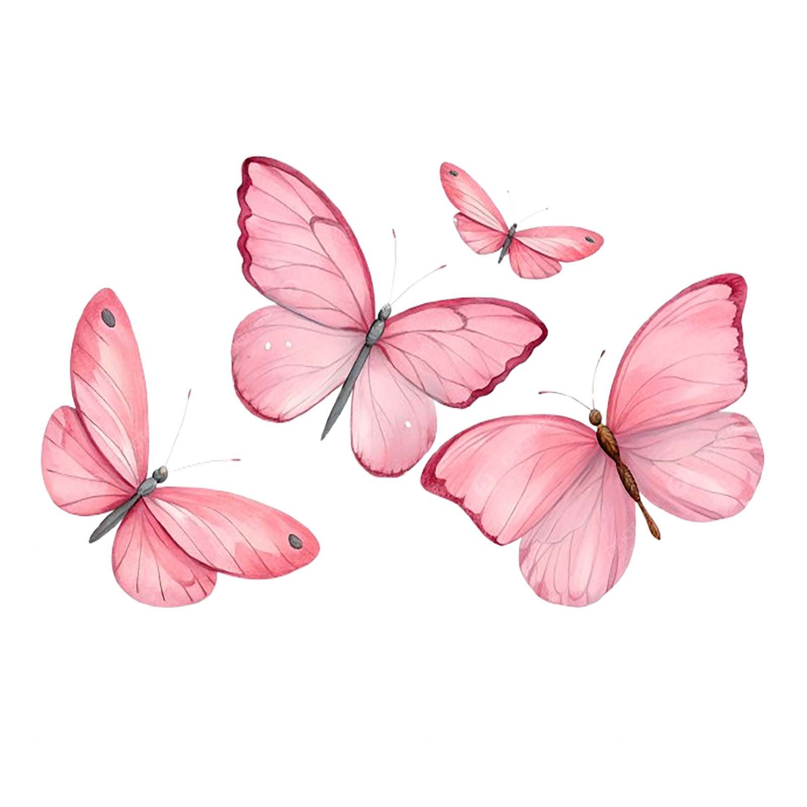 three pink butterflies on a white background