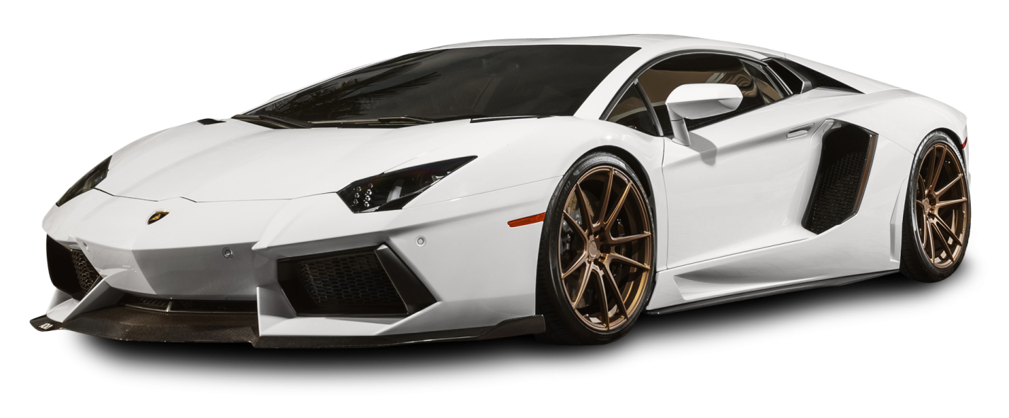 a white lamb car with gold rims