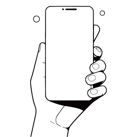a hand holding a phone with a blank screen