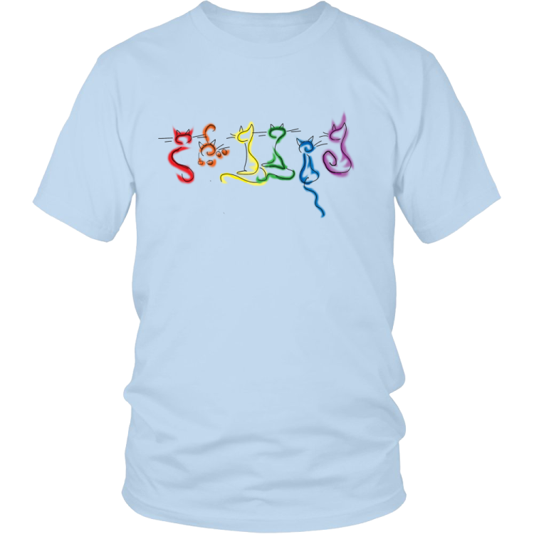 a white t - shirt with colorful cats on it
