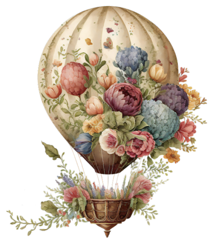 an illustration of a hot air balloon with flowers