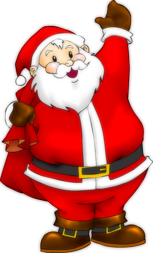 a cartoon santa claus with a bag of gifts