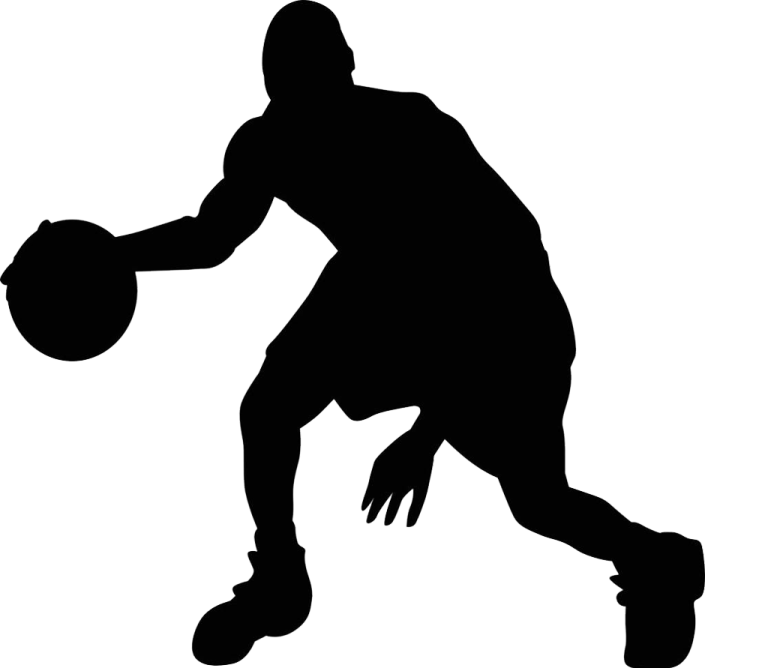 a basketball player silhouetted on a white background