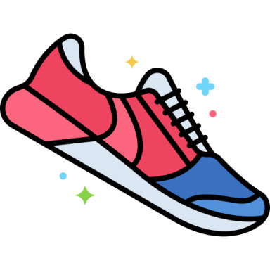a pair of red and blue sneakers