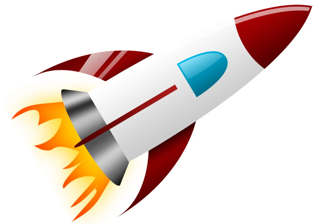 a red and white rocket on a white background