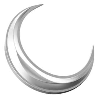 a silver crescent on a white background