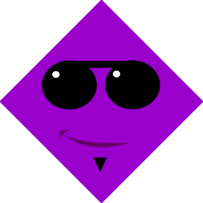 a purple diamond with sunglasses on it