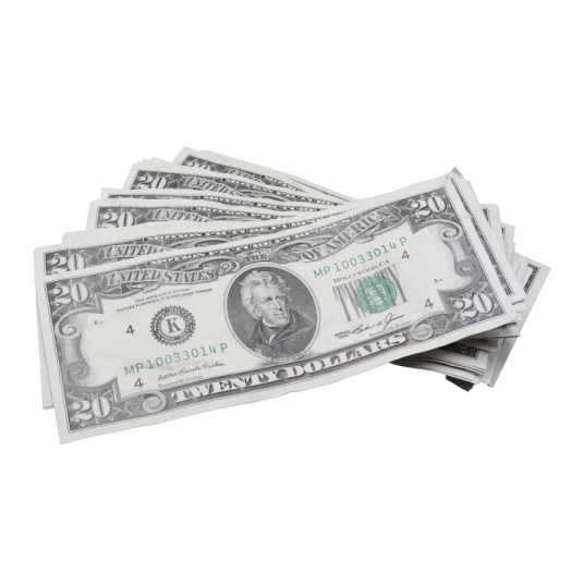 a stack of money on a white background