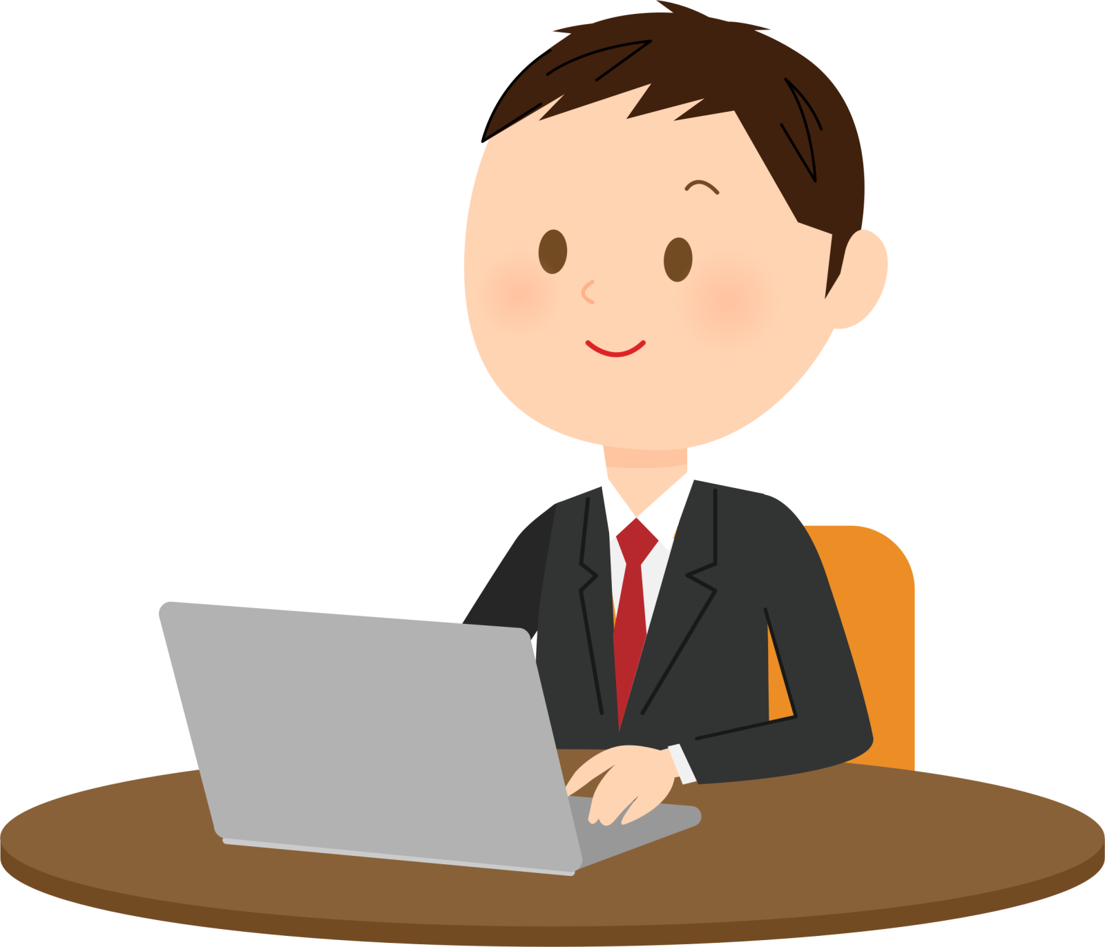 a man in a suit sitting at a table with a laptop