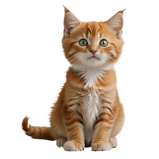 a small orange and white kitten sitting down