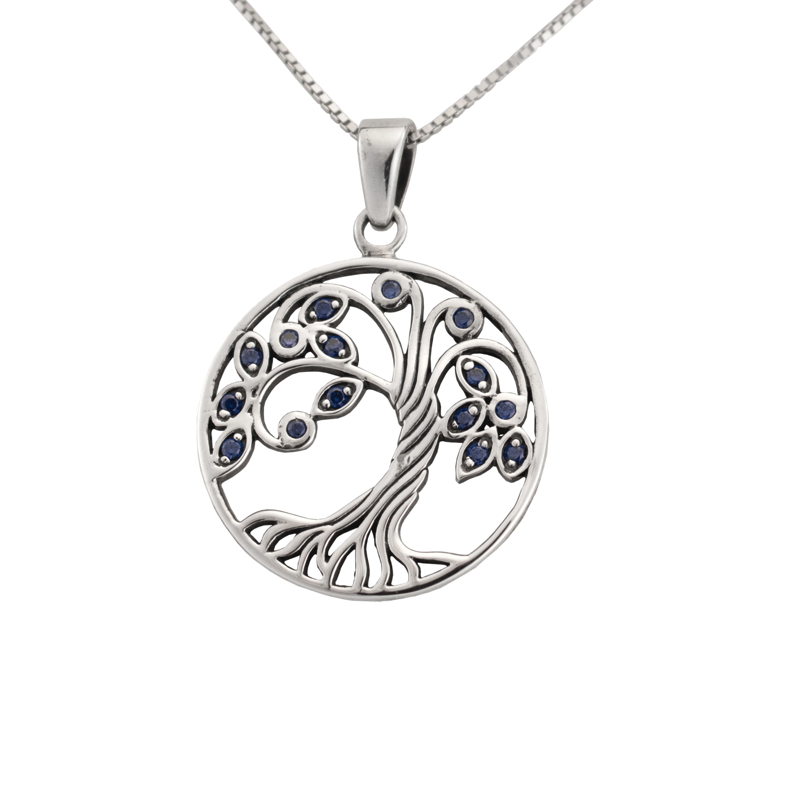 sterling tree of life pendant with sapphire stones