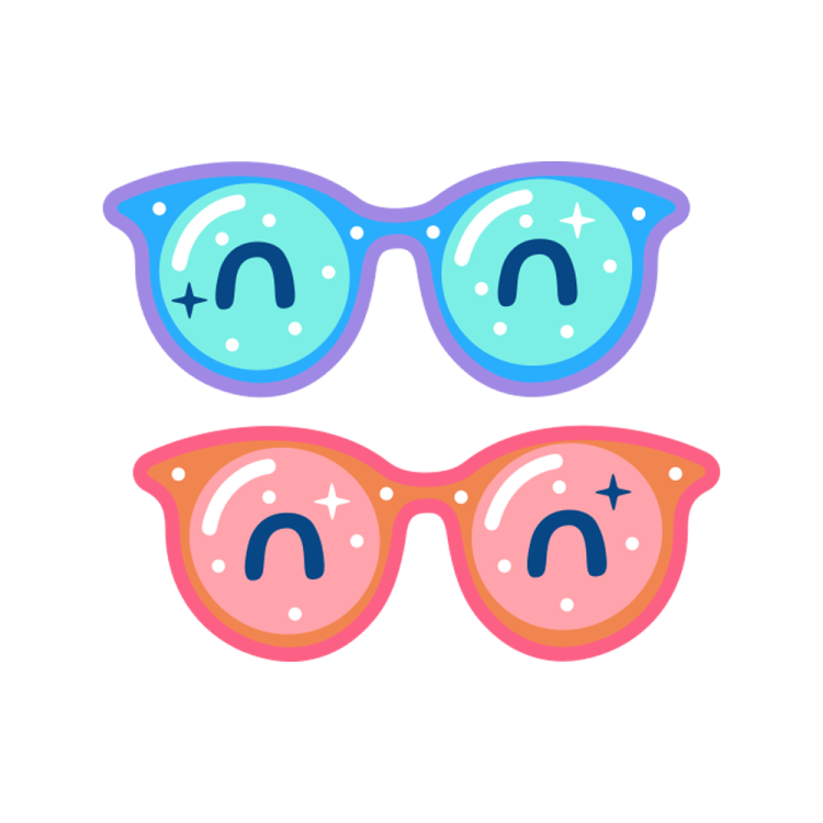 a pair of sunglasses with blue and pink lenses
