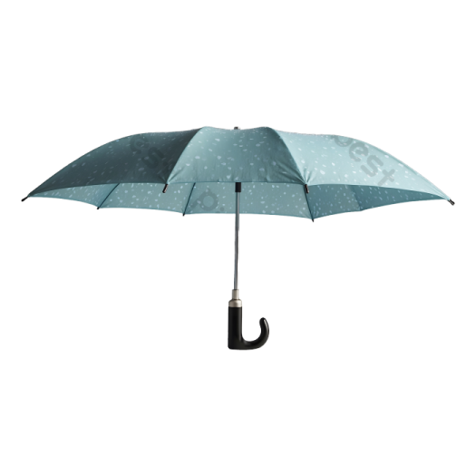 a blue umbrella with white polka dots on it