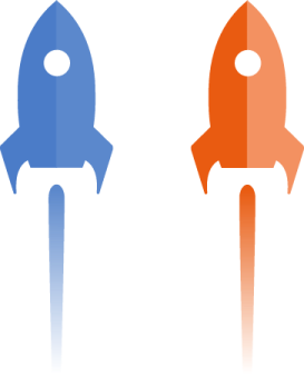three rockets with different colors and shapes