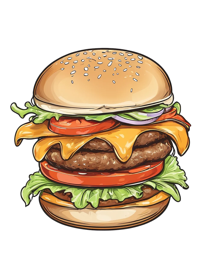 a hamburger with cheese, tomato and lete