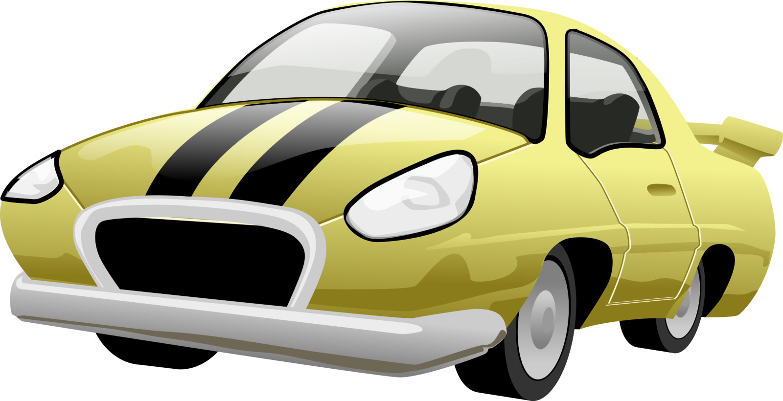 a yellow car with black and white stripes