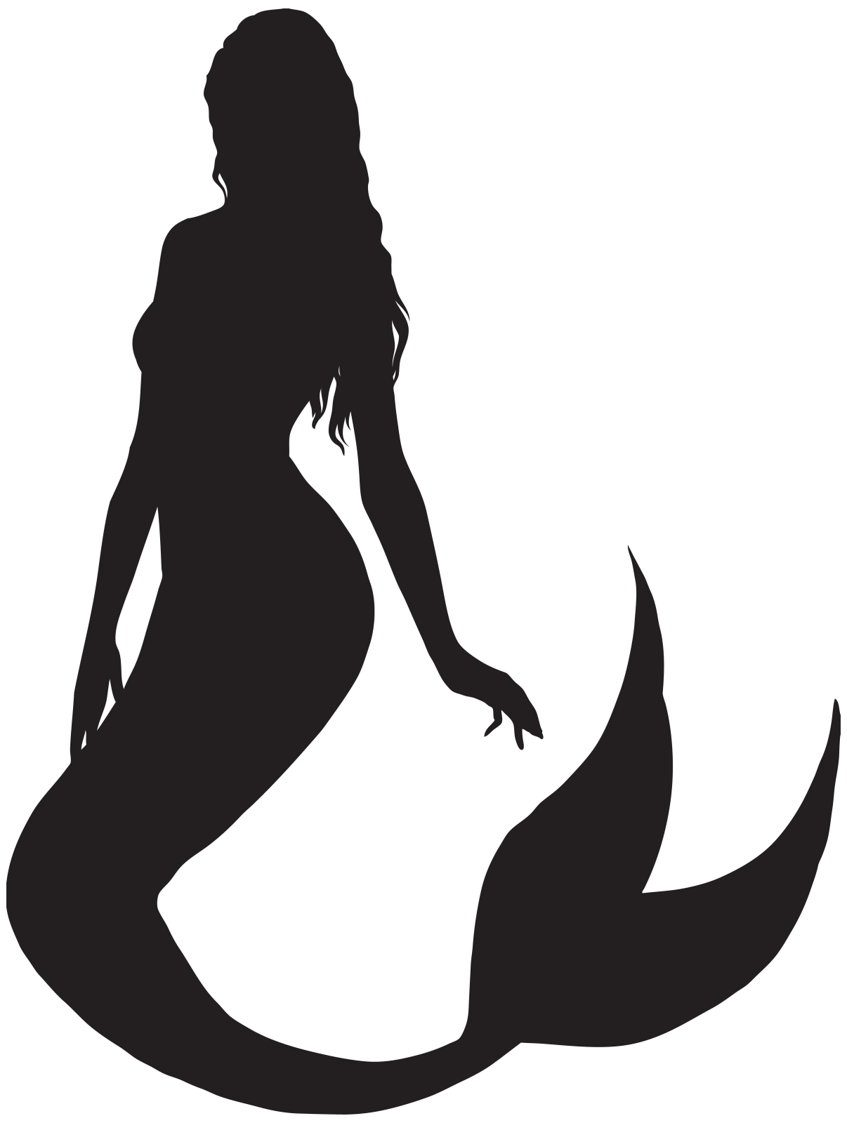 a silhouette of a mermaid in black and white