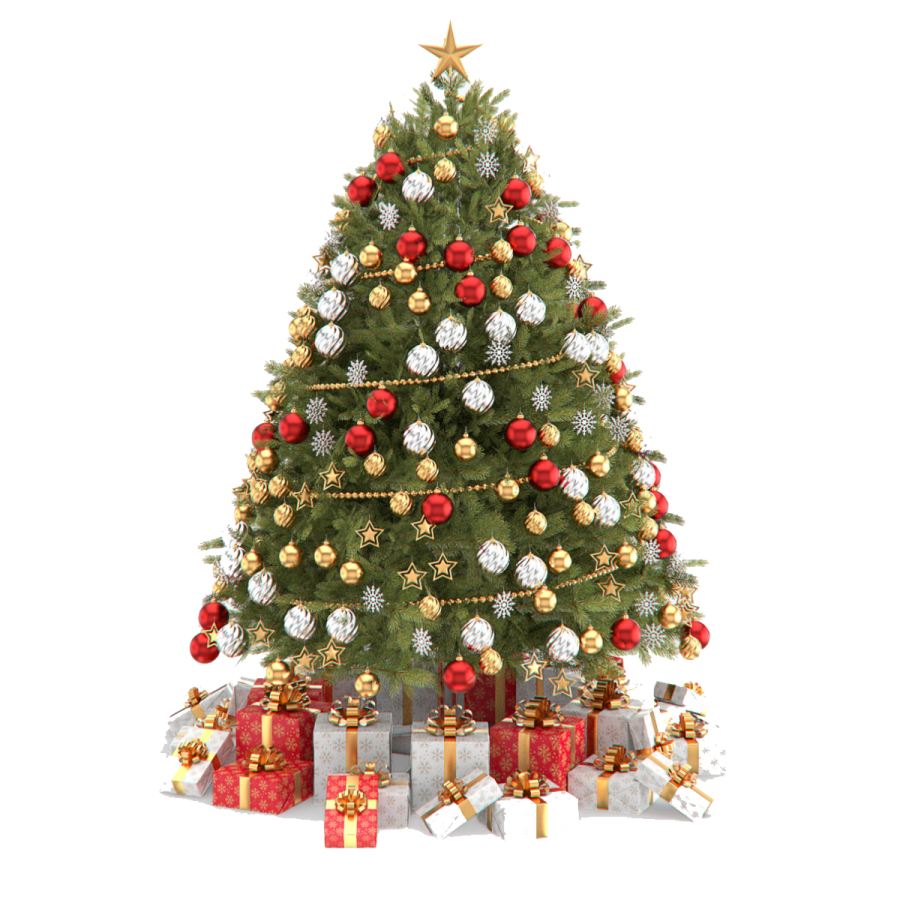 a christmas tree with presents around it