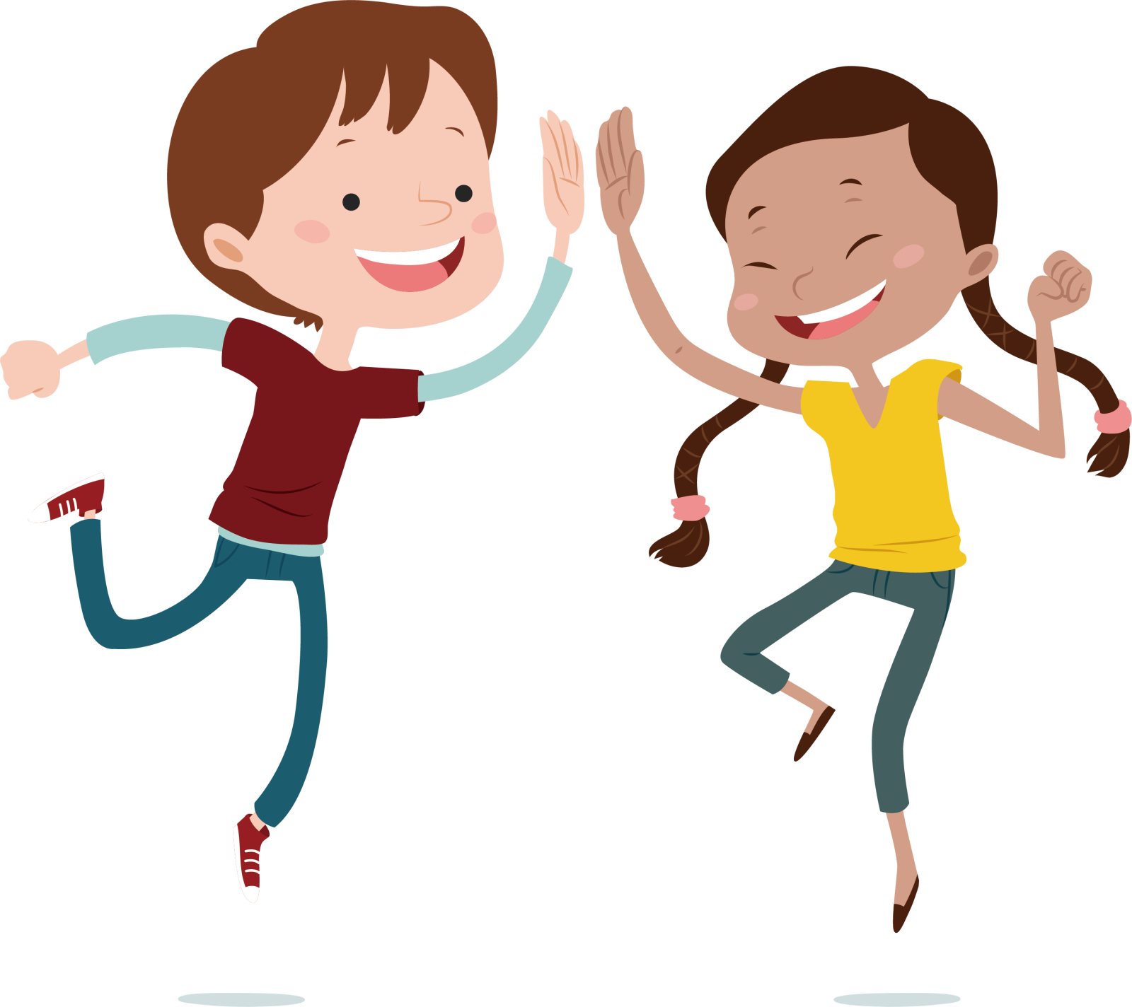 a boy and girl jumping