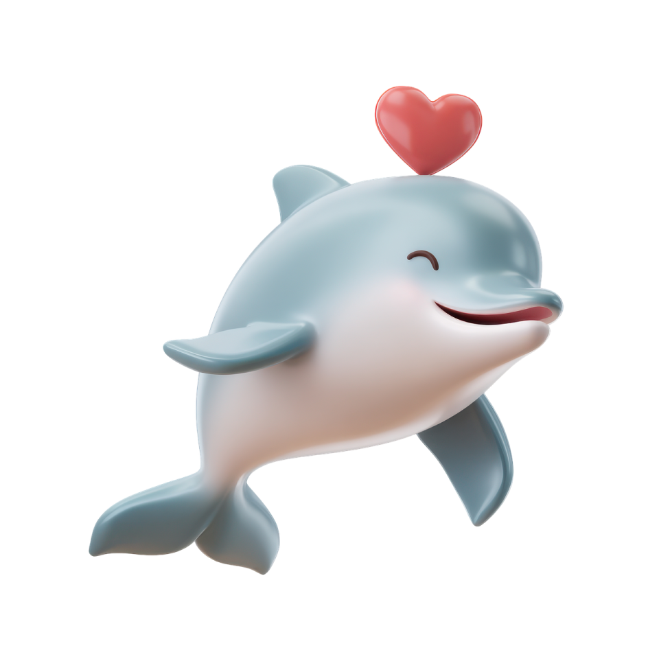 a dolphin with a heart on its nose