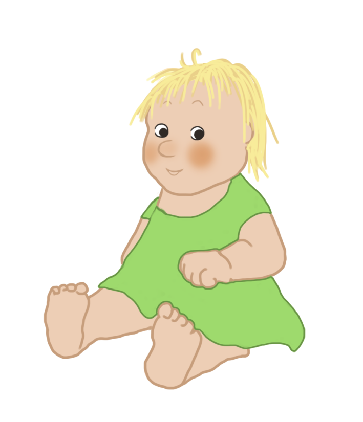 a baby in a green dress sitting down