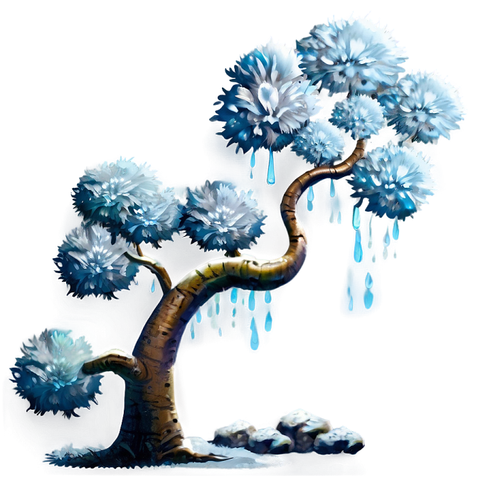 a painting of a tree with snow on it