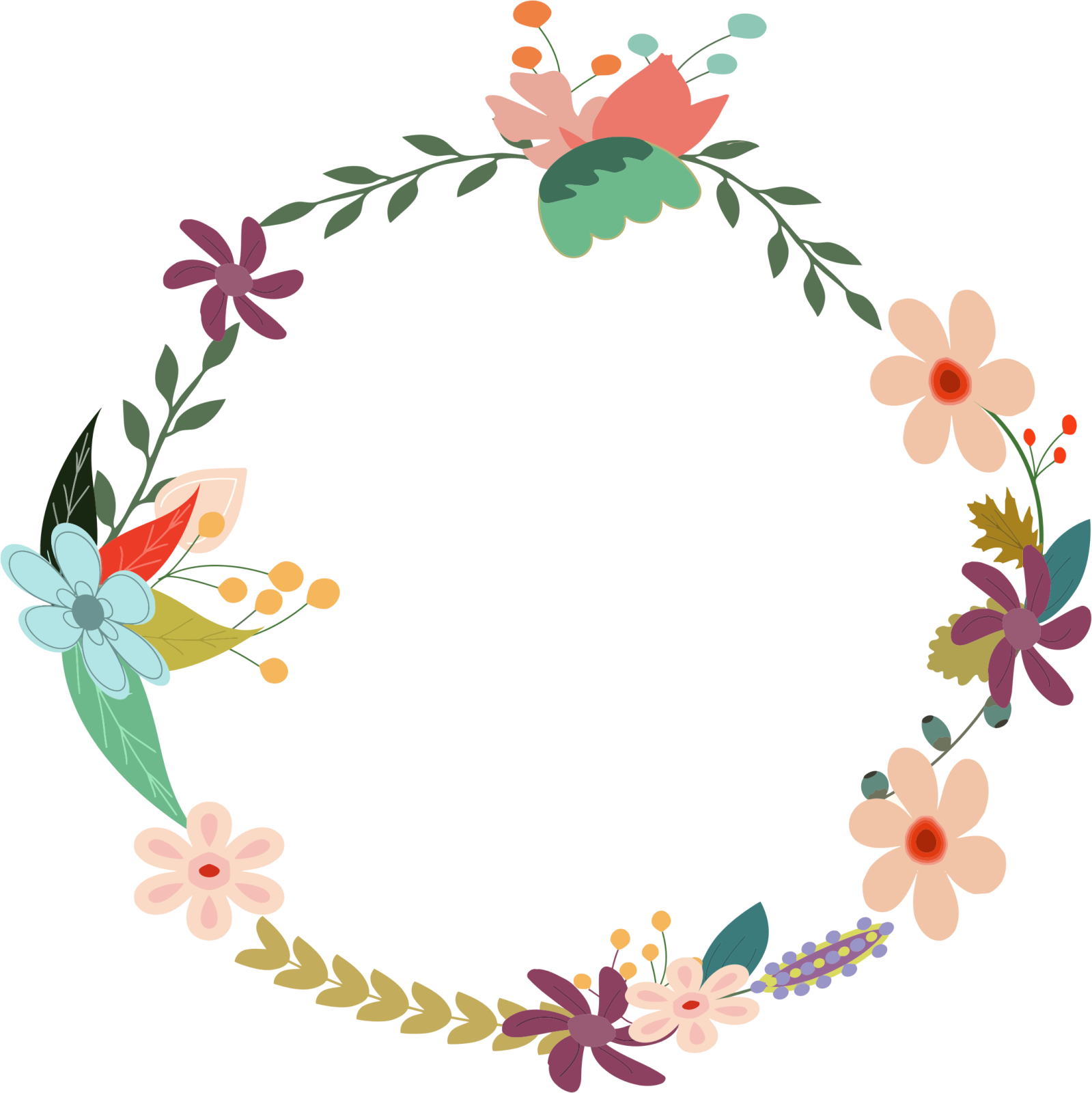 a floral wreath with leaves and flowers