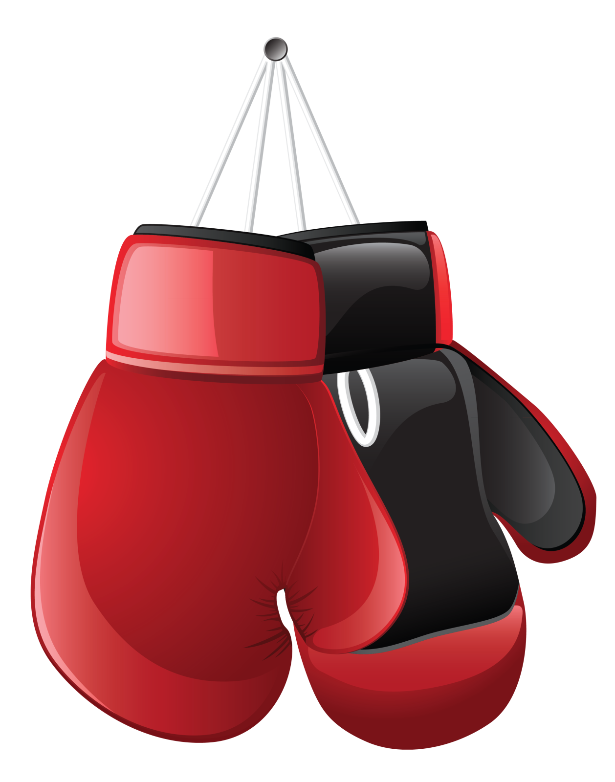 a pair of red boxing gloves hanging from the ceiling