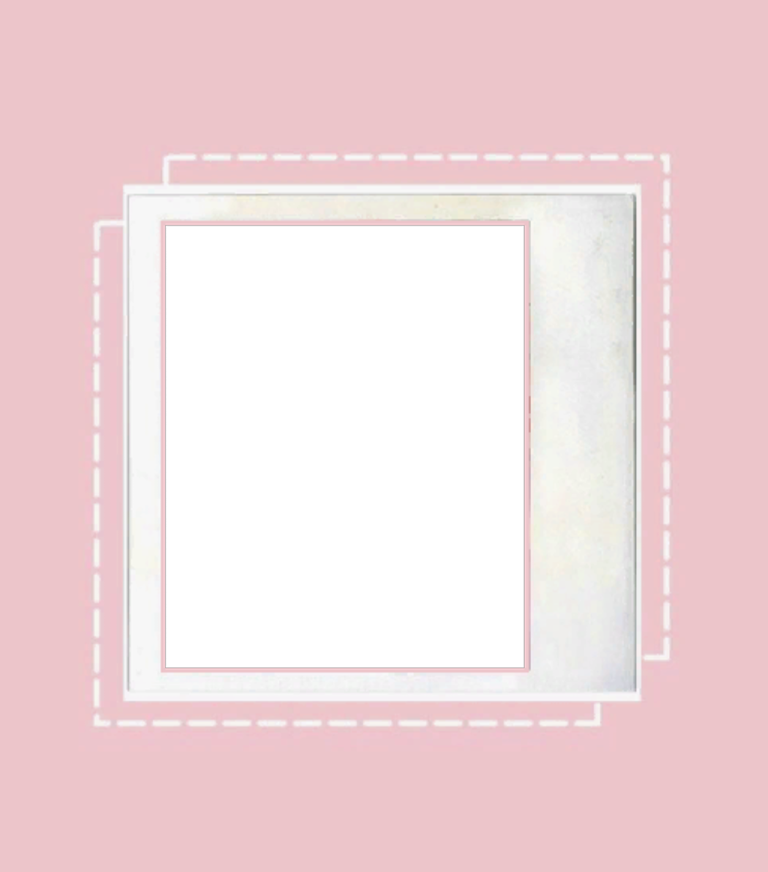 a white square frame on a pink background